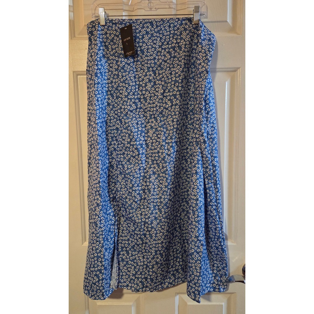Chartou Womens Summer High Waist Beach Boho Floral‎ Midi Skirt Blue Large NEW